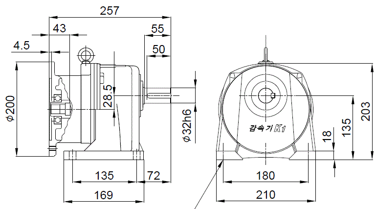1 HP (0.75 kW) RK135IECH (Horizontal)