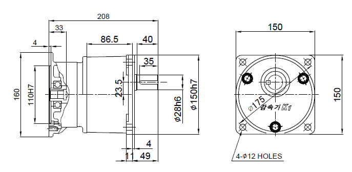 1 HP (0.75 kW) RK135IECV (Vertical)